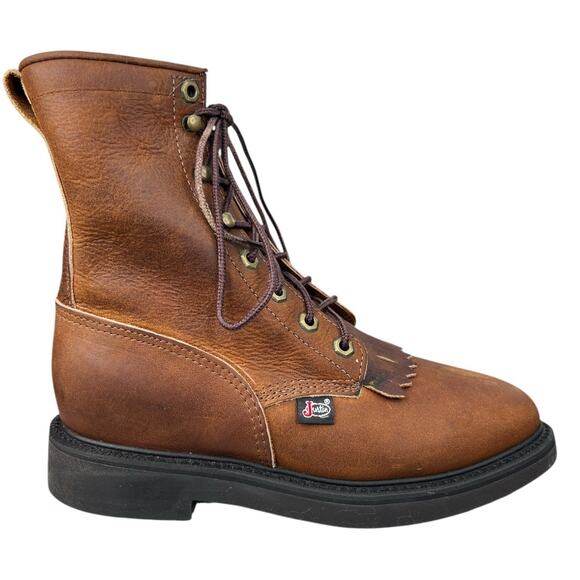 Justin Women’s Livestock 8” Brown Leather Western Work Boot Size US 7.5 B - Picture 1 of 11